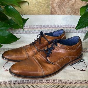 Manfield Men’s Leather Cognac Brown Oxford Ankle Dress Pointy Toe Shoes, Size 10